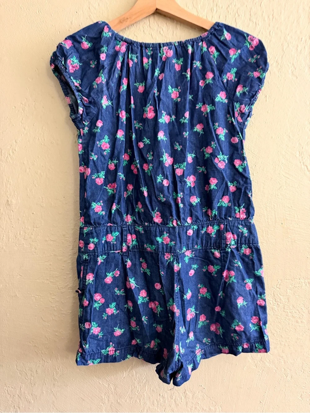 Guess Navy Floral Button Romper with Pink Roses